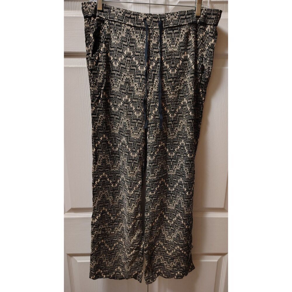 Democracy Medium Black And Tan Mosaic Print Draw String Wide Leg Pants
